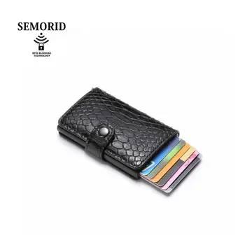 

SEMORID 2020 RFID protects Wallet PU Leather Aluminum Metal Business Card Holder Automatic Pop-up Card Wallet for Men