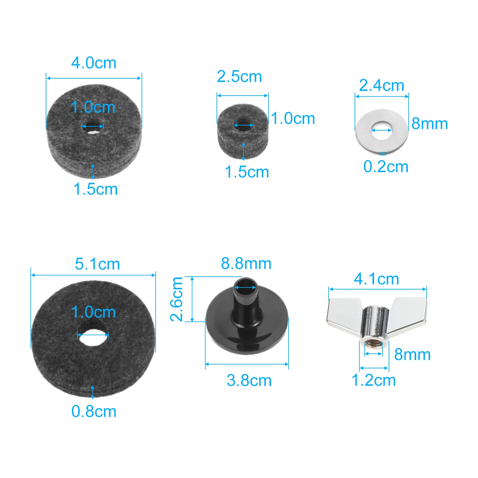 Cymbal Felts Hi-Hat Clutch Felt Hi Hat Cup Felt Cymbal Stand Sleeves with Base Wing Nuts and Washer for Drum Set of 21Pcs