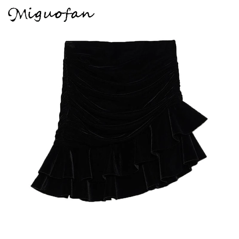 Miguofan, одноцветные юбки, нестандартные мини юбки, плиссированные черные женские юбки для осени и зимы, женские юбки для фитнеса с высокой талией
