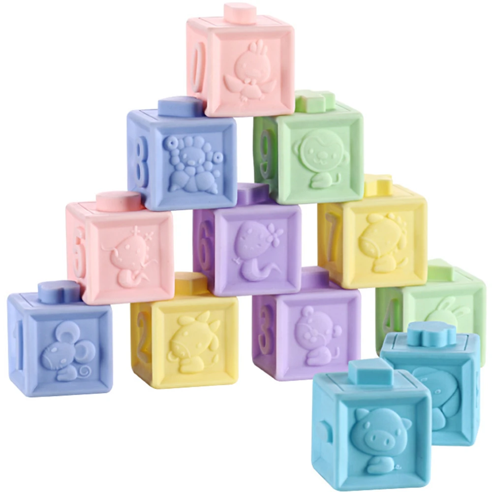 

12PCS 3D Educational Building Block Newborn Teething Chewing Squeeze Numbers Shape Matching Game Toys