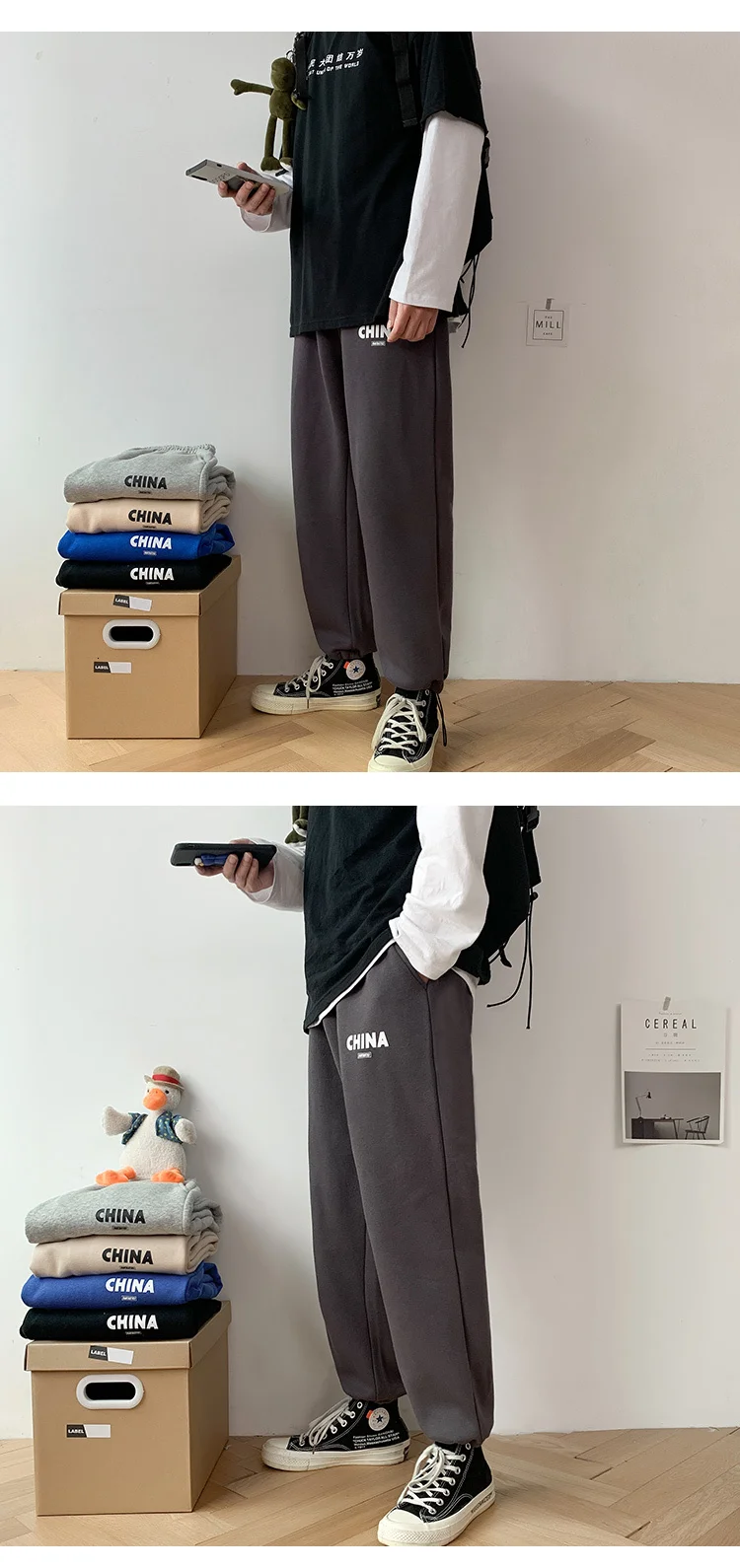 Autumn New Track Pants Men Fashion Solid Color Casual Drawstring Trousers Street Wild Hip Hop Loose Joggers Sweatpants M-5XL