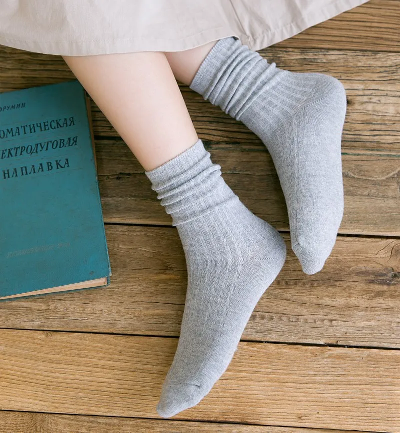 Осенне-зимние новые стильные однотонные женские носки без пятки цветные хлопковые блестящие носки с подкачкой женские носки