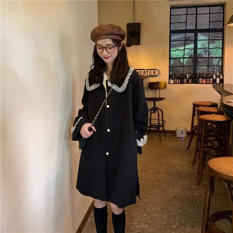 

Photo Shoot 2019 Lace Peter Pan Collar Pearl Clasp Mid-length Trench Coat Coat 809 #