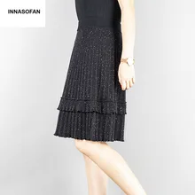INNASOFAN, мини вязаная юбка для женщин, Осень-зима, блестящая юбка с высокой талией, модная, высокая, шикарная, плиссированная юбка