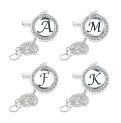 26 Letter Pacifier Clip Rhinestone Pacifier Holder Elegant Bling Pacifier Holder Baby Dummy Clip Baby Soother Nipple Chain
