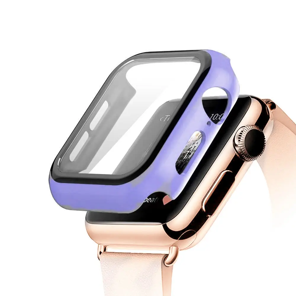 Закаленное стекло+ чехол для apple watch 5 4 44 мм 40 мм iWatch 3 2 1 42 мм 38 мм защита экрана+ чехол бампер аксессуары для apple watch - Цвет: sea blue