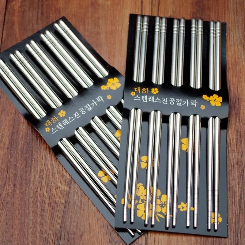 5Pairs Stainless Steel Square Chopsticks Chinese Stylish Healthy Light Weight Chinese Chopsticks Metal Non-slip Design Kitchen