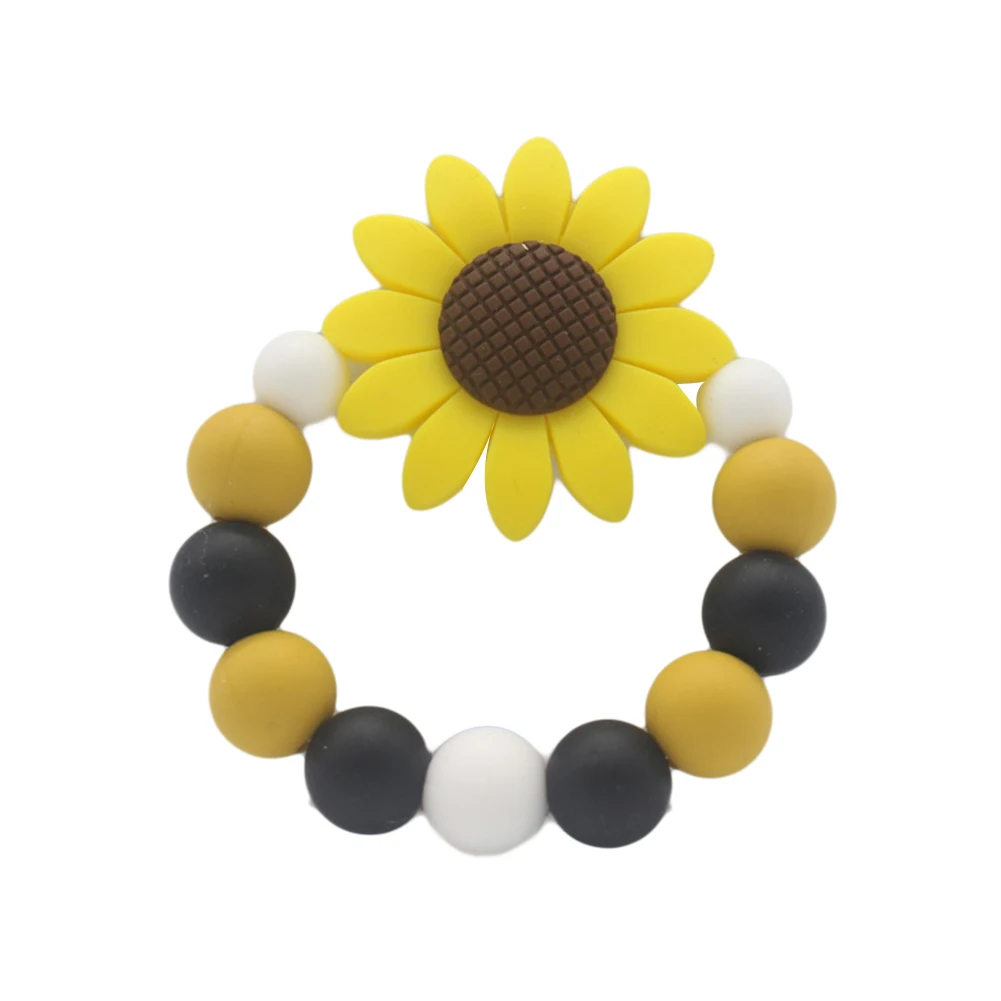 Colorful Beads Sunflower Bracelet Soft Silicone Baby Teether Chew Teething Toy Natured stop Sucking Thumb Toy New - Цвет: Цвет: желтый