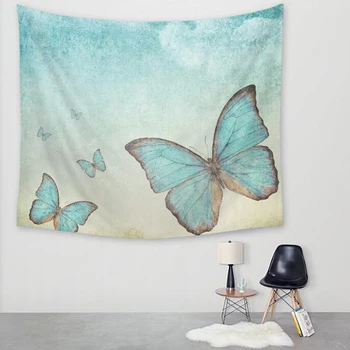 

Blue Butterfly Printing Tapestry High Quality Small Fresh Home Decor Wall Hanging Boho Wall Carpets Couch Blanket Bedding