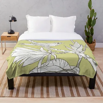 

Bird on Orchid Cactus Blanket Wool Flannel Plush Blanket Bedspread For office Sherpa Blanket Couch Quilt Cover Travel