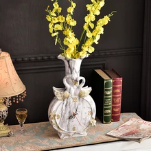 Креативная пара мраморных текстурированных статуй лебедя белого и синего цвета из смолы цветочный горшок ваза для растений с часами домашние декоративные аксессуары 56 см