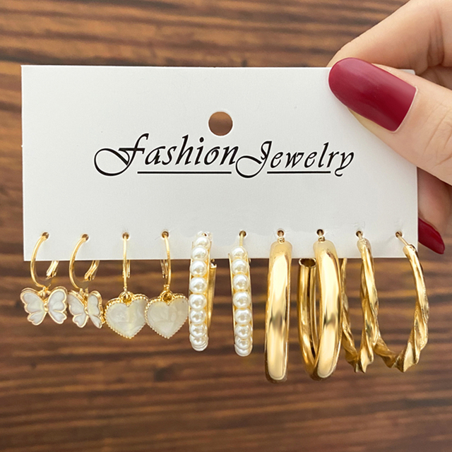 Bohemian Colorful Resin Acrylic Hoop Earrings Set For Women Trendy Gold Color Pearl Hoop Earrings Brincos Party Jewelry