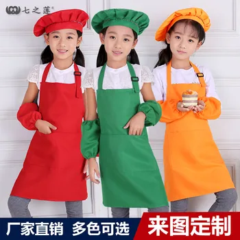 

Toddler chef hat apron set 5-7 years old 88004 sleeveless children's drawing apron + sleeve + hat custom