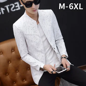 

Mens Slim Fit White Blazer Men Design Plus Size Man Casual Male Long Sleeve Suit Costume 6XL 5XL Printed