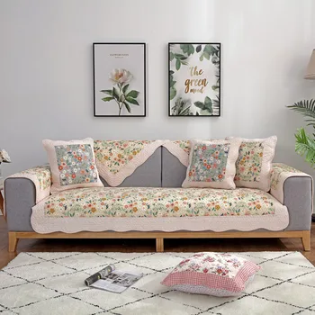 

Four Seasons Universal Pure Cotton Washing Pastoral Style Printed Sofa Pad Simple Small Floral Anti-slip Sofa Cushion Armrest To
