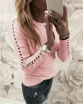 

Autumn Womens tshirt Lace O Neck Long Sleeve T-Shirt Ladies Summer Casual Jumper Shirt Pullover Tops tee shirt femme