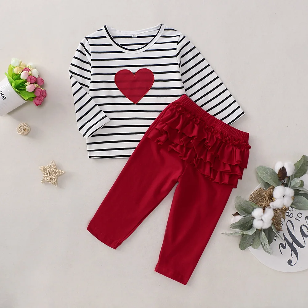 Valentine's Day Baby Girl Clothes 3Pcs Set For Newborns Bodysuit+Skirt+Knee Pads 2020 Summer Autumn Kids Clothing For Girls D25