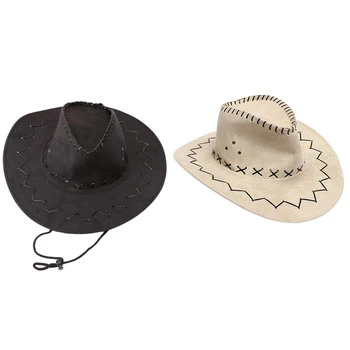 

2 Pcs Retro Unisex Denim Wild West Cowboy Cowgirl Rodeo Fancy Dress Accessory Hats, Beige & Black
