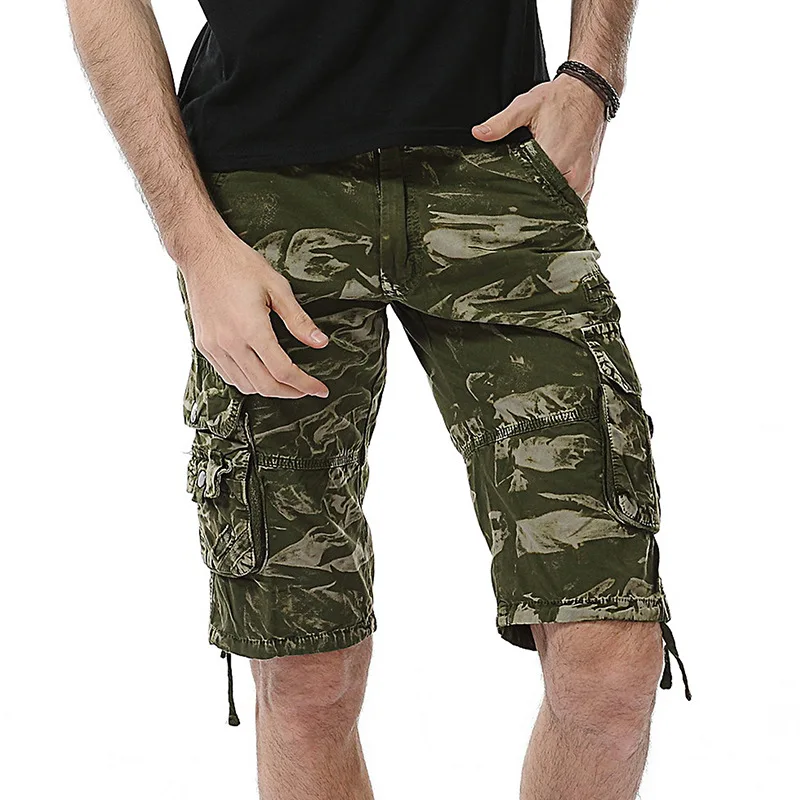 Green Camo BSETHLRA горячая распродажа мужские шорты Карго камуфляжные повседневные дизайнерские модные шорты в стиле милитари качественная хлопковая одежда Homme без ремней - Цвет: Green Camo