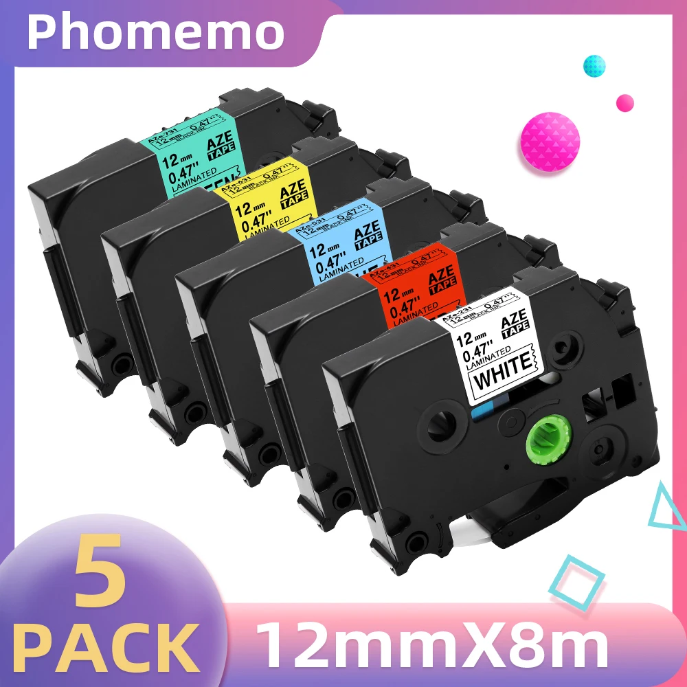 5PK Label Tape for P3100 E1000 Pro Ribbon Label Maker Printer Black on White TZe-231 TZe-631 Compatible for Brother P-touch