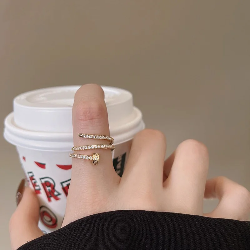 Multi-Layer Nail Inlaid With Rhinestones Round Open Rings For Women Korean Fashion Charm Lady Wedding Bands Party Classic Rings