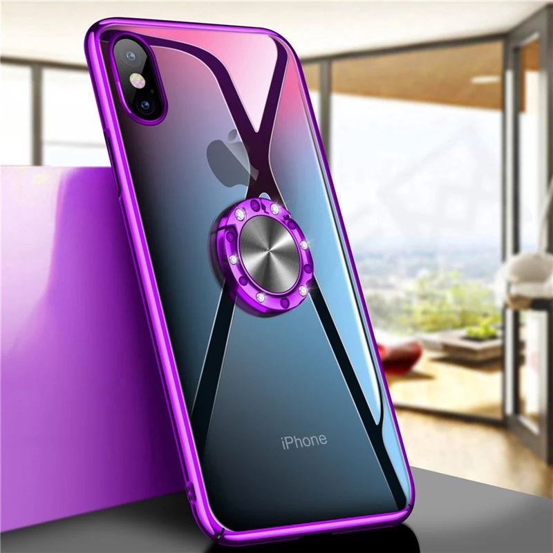 Для iPhone11 11Pro 11Pro Max Xs Max XR 8/7 8 plus/7 plus 6S Plus чехол для телефона с гальваническим покрытием задняя крышка с кольцом подставка держатель