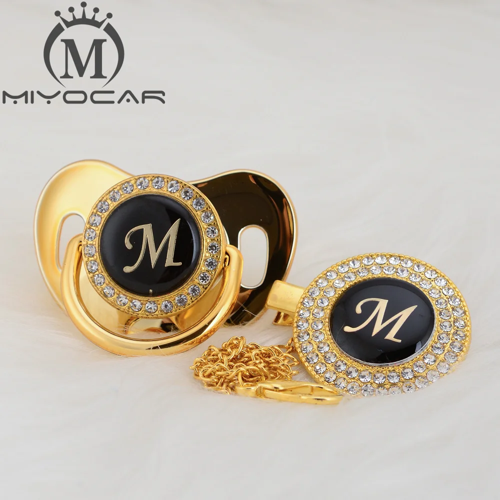 

MIYOCAR unique design name Initial letter M beautiful bling pacifier and pacifier clip BPA free dummy bling unique design LM