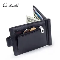 CONTACT'S Fashion Genuine Leather Money Clips High Quality Cow Leather Men Wallets Hasp Mini Purses vintage Men Wallet Card Hold 1