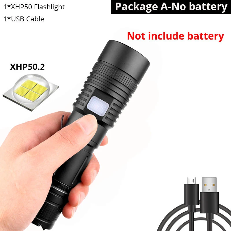 4000лм Xlamp XHP50.2 фонарик с подзарядкой от USB, Ультра мощный фонарь XHP50, светодиодный фонарь с увеличением, с батареей 18650 26650 - Испускаемый цвет: Package A
