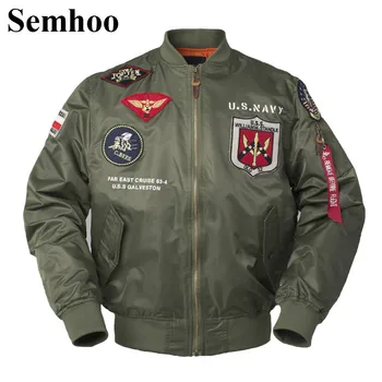 

2019 Autumn Pilot Jacket MA-1 Badge Warm Windproof Stand Collar Patch Pocket Couple Jacket Coat Large Size XXS---2XL