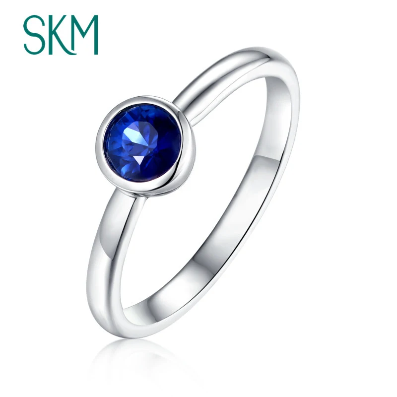 

SKM Blue sapphire engagement ring 14K White Gold Simple wedding ring Birthstone Jewelry Dainty Classic Promise Rings