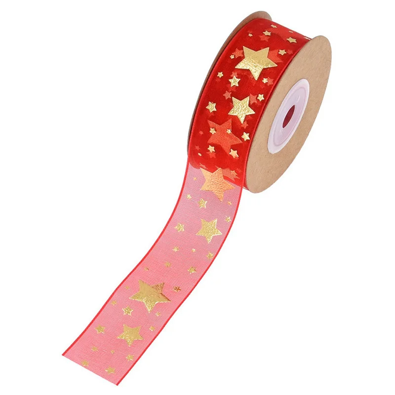 25MM ORGANZA RIBBON WITH PRINTED MERRY CHRISTMAS 10 METRE REEL VARIOUS COLOURS 