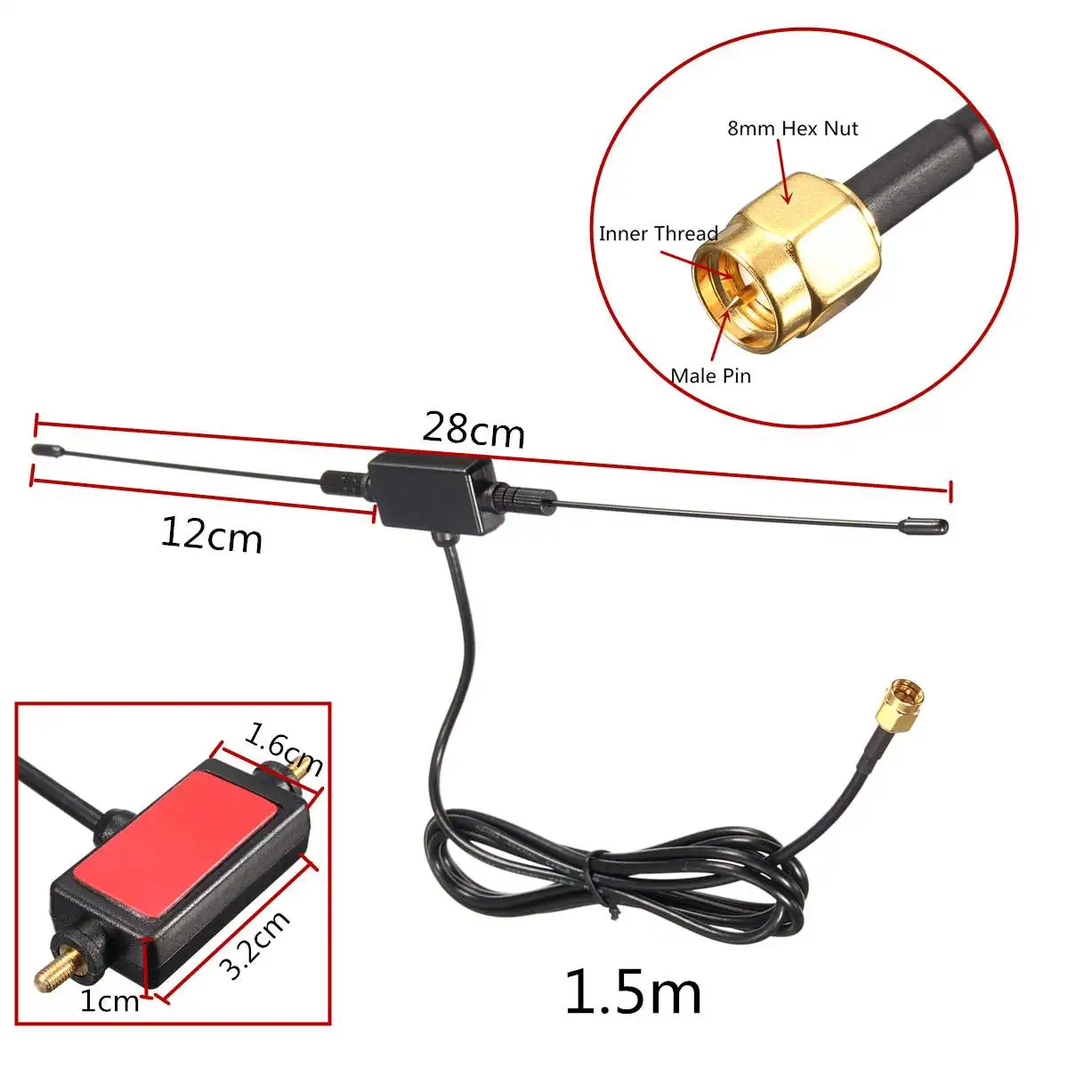 Universal Car Digital TV Antenna 5ft In Car Radio Digital DVB-T ISDB-T TV Signal 6dBi Antenna 433 MHZ Amplifier 13 -