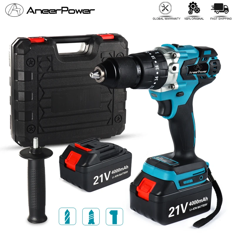 13MM Chuck Brushless 21V Ice Fishing Electric Impact Drill Cordless Screwdriver 2 Battery For Makita Lithium Battery Tools Power