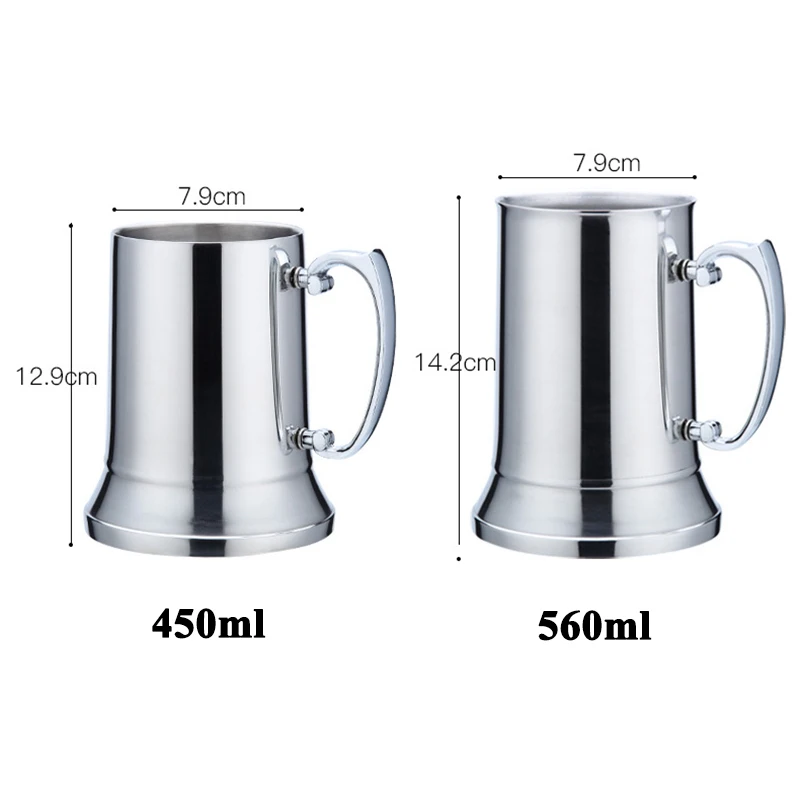 450/560ml Tankard Stein Double Walled Stainless Steel Beer Mug Cocktail Milk Cup Blue Blazer Mug with Handle Bar Bartending Tool