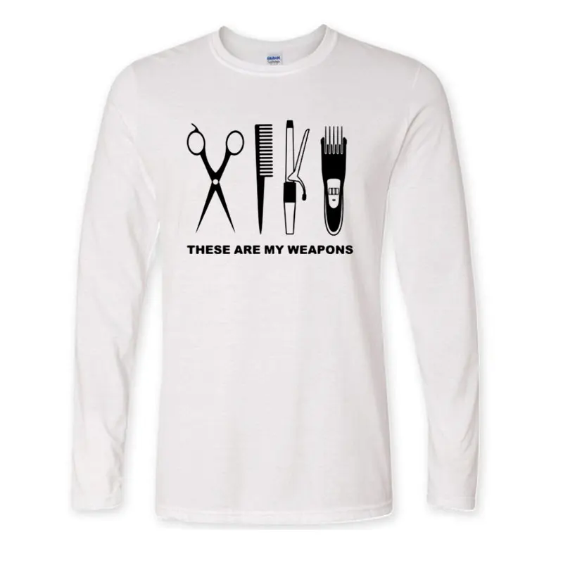 Новая осенняя и зимняя модная футболка для парикмахера Мужская хлопковая футболка с длинными рукавами для парикмахерской футболки топы ножницы футболка MoreSize - Цвет: 4