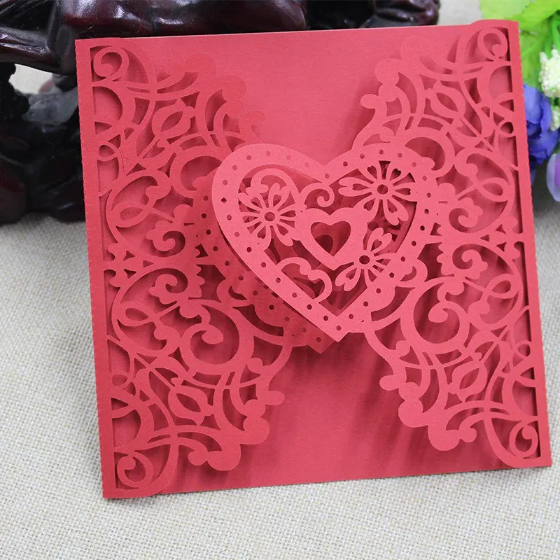 10PCS/set DIY Pops Cards Romantic Wedding Invitations Vertical Laser Cut Heart Invitations Cards Kits Birthday Wedding Tools H1