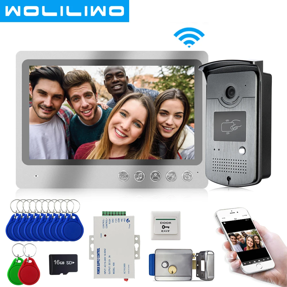 System wideodomofon Wifi 9''Screen System nagrywania domofonu białe światło Night Vision RFID odblokuj kamerę dzwonkową zdalne odblokowanie