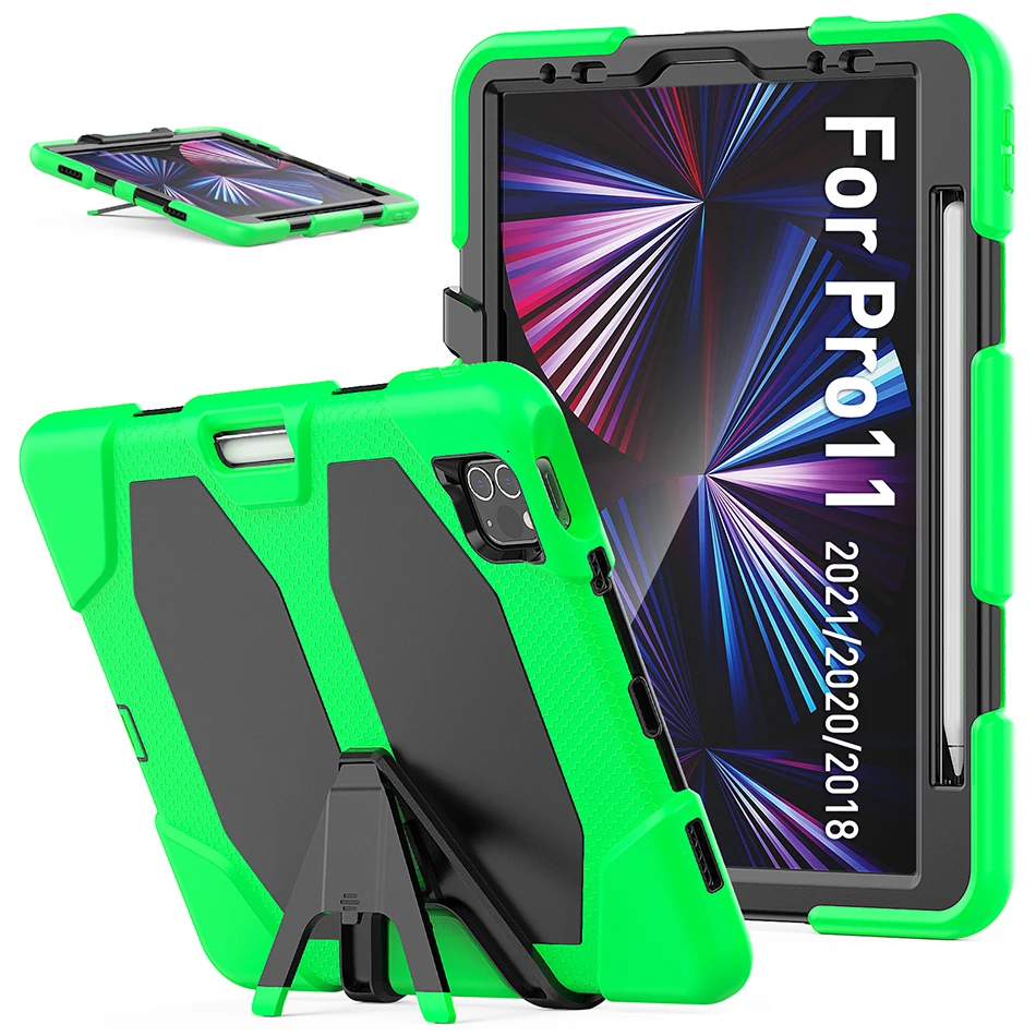 Three Layers Protective Silicone Case with Pencil Slot Funda Stand for iPad Air 4 Pro 11 Shokcproof Cover 2021 2018 2020 |