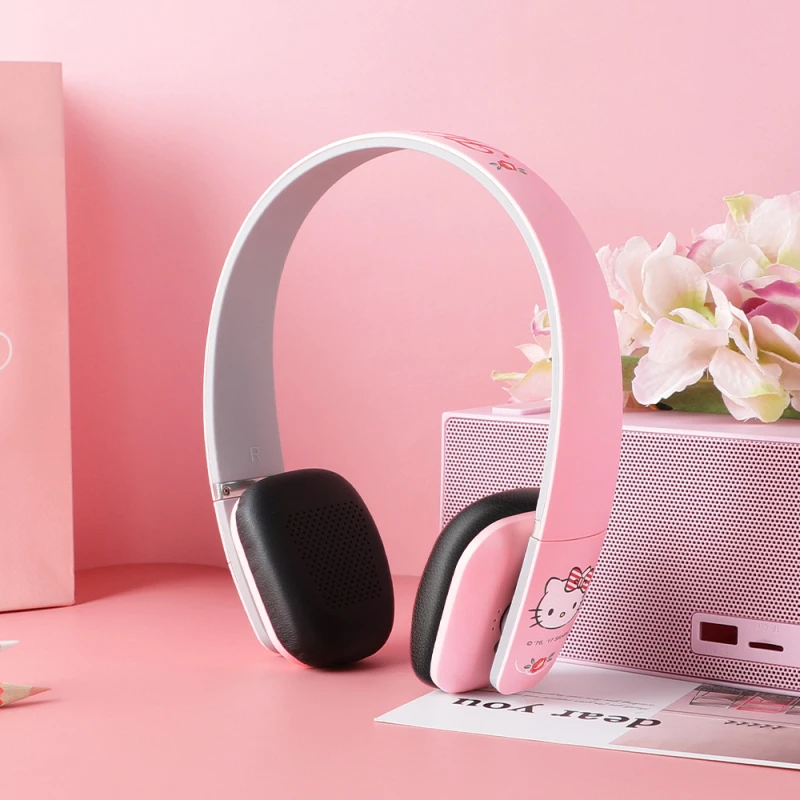 Модная Беспроводная bluetooth-гарнитура hello kitty, розовый/красный HIFI наушники с микрофоном для девочек