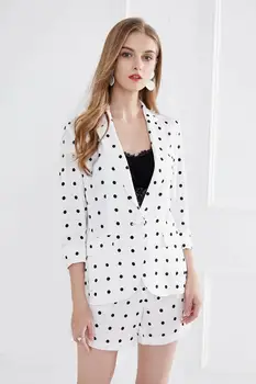 

Elegant Lady Autumn New Two Piece Sets Rayon Blending Polka Dot Jacquard Women Two Piece Pants Suits and Pants Set