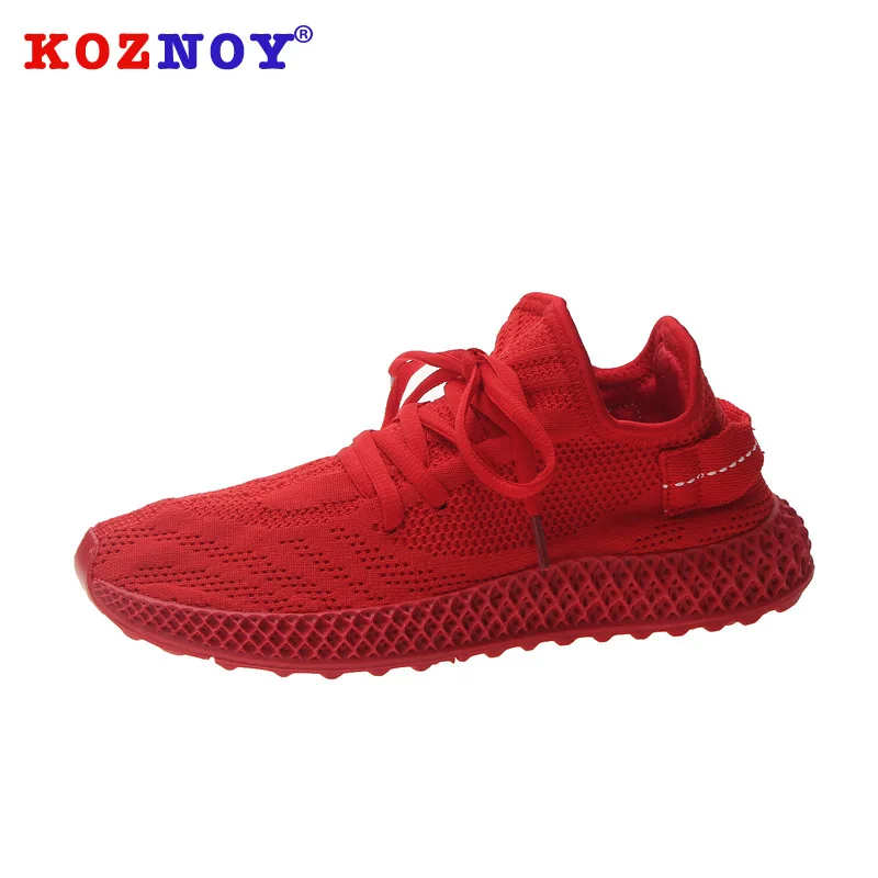 

Koznoy Sneakers Women Spring Flat Bottom Dropshipping Fashion Round Toe Rubber Lace Solid Cross Tied Mesh Breathable Women Shoes