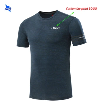

Men Customize LOGO T-Shirt Quick Dry Breathable Stretch Running Shirts High Quality Gym Fitness Sportswear Top Tee Plus Size 5XL