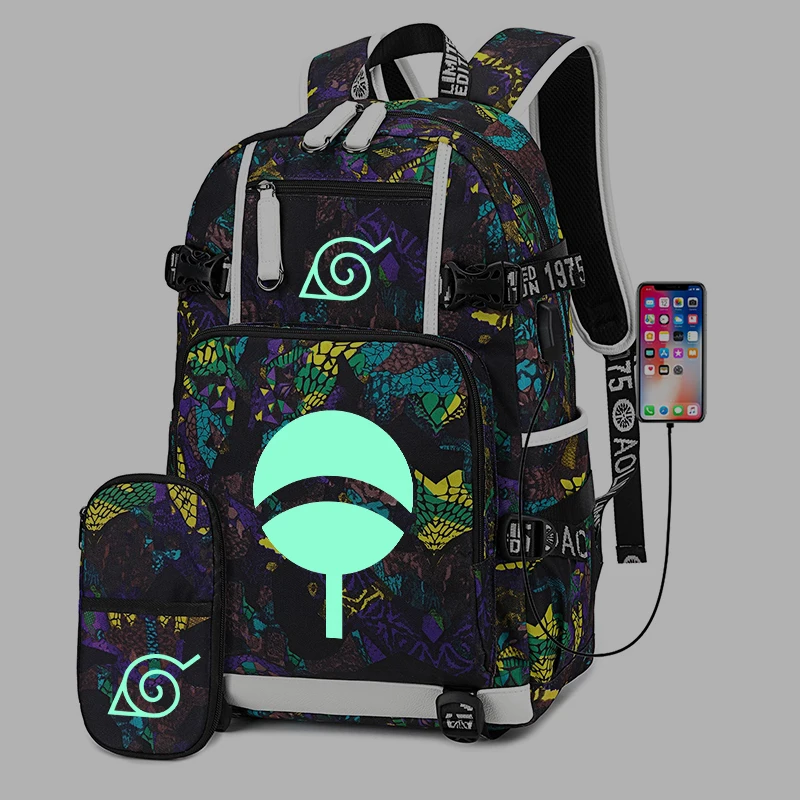 23 Наруто Саске косплей Печать Рюкзак USB Back Pack Холст Путешествия Рюкзак аниме школьные сумки Rugzak - Цвет: 23