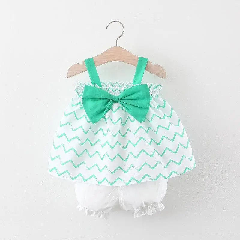 

Children Summer Clothes Girls Vest And Shorts Suits 2023 New Printing Bow Sets Fashion Cute Soft Cotton Clothing For 1-4 Year