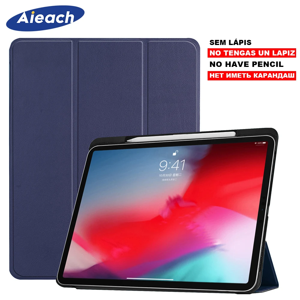 

Funda For iPad Pro 11 2018 Case With Pencil Holder Smart PU Leather Trifold Stand + PC Hard Back Cover For New iPad Pro 11 Case