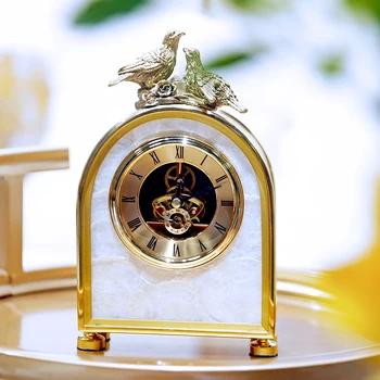 

Vintage Table Watch Desk Clock Senior Copper Bird Silent Natural Alarm Clock Roman Numerals Reloj Despertador Home Decoration E6