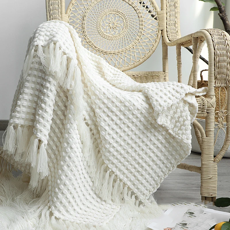 Nordic White Casual Blankets throws soft Comfortable Knitted Shawl Sofa