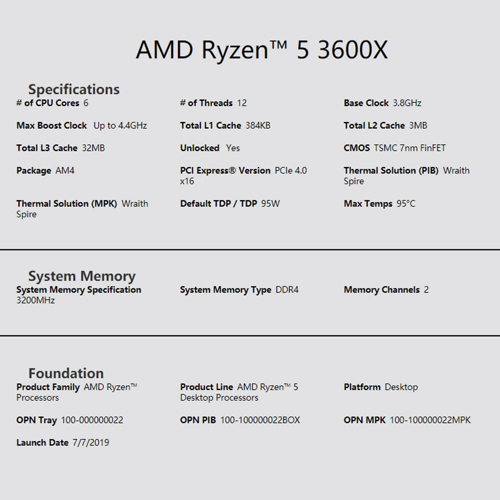 Процессор AMD ryzen 5 3600X 3,8 GHz 6-Core 12-Thread 95W третьего поколения процессор Ryzen разъем AM4 Настольный запечатанный ящик с вентилятором кулера