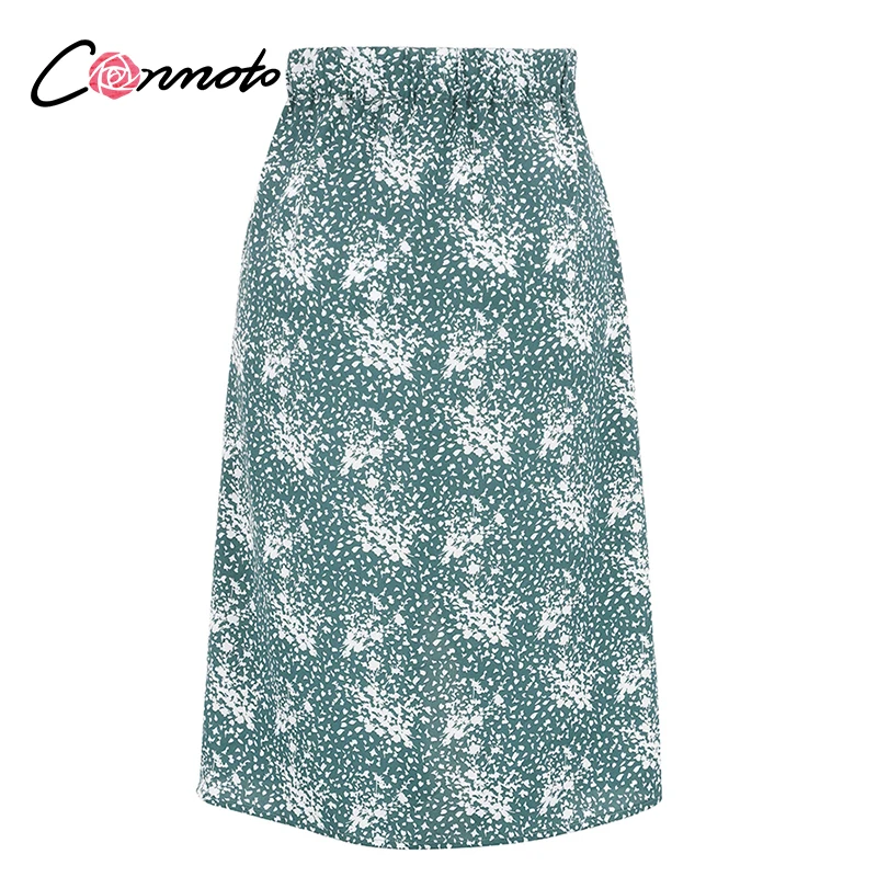 Conmoto boho пляжные повседневные летние женские юбки, желтые женские юбки средней длины на пуговицах с высокой талией, Женская юбка с разрезом размера плюс